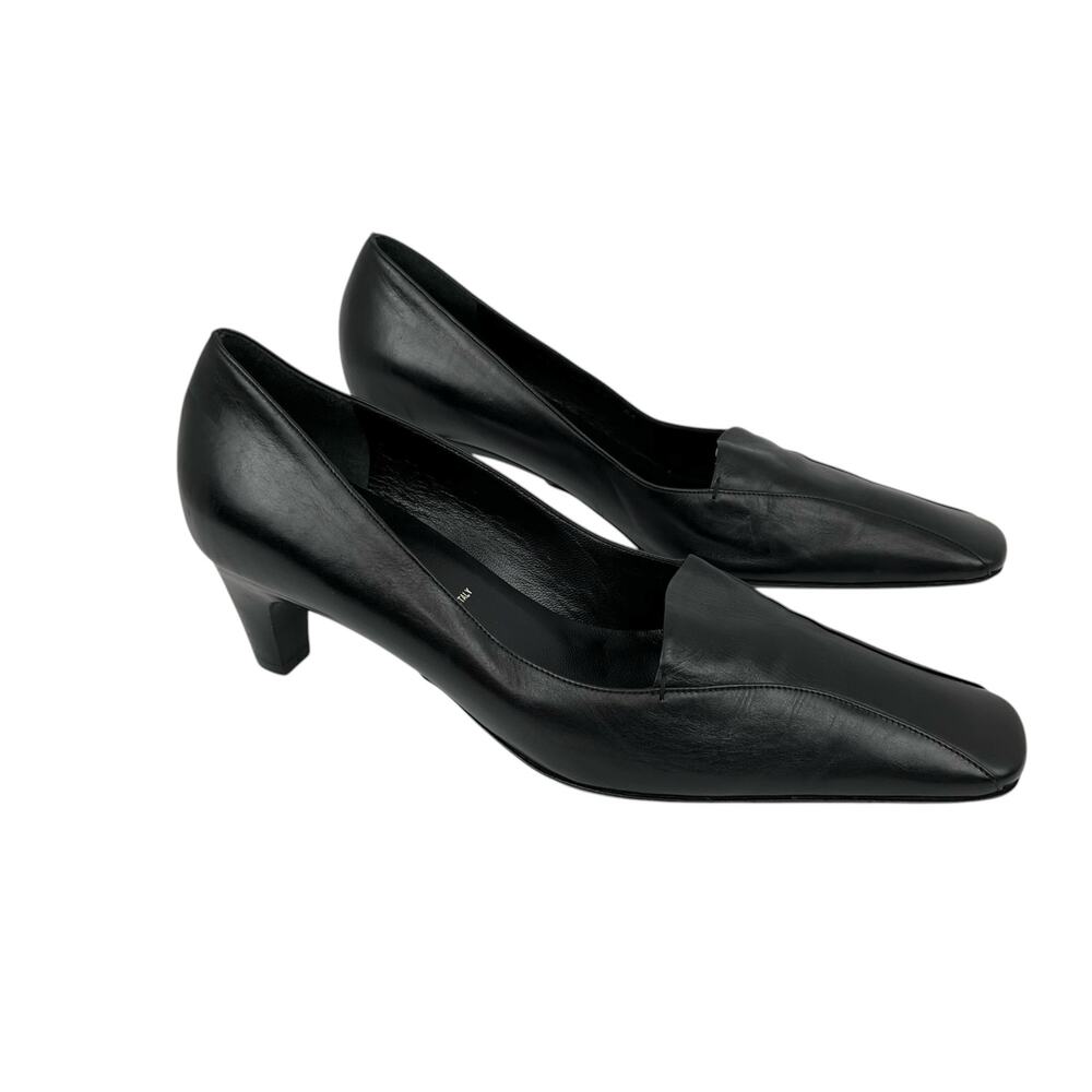 Vintage Escada Black Leather Low Heels EU 39 US 8.5 Clipped Square Toe Italy